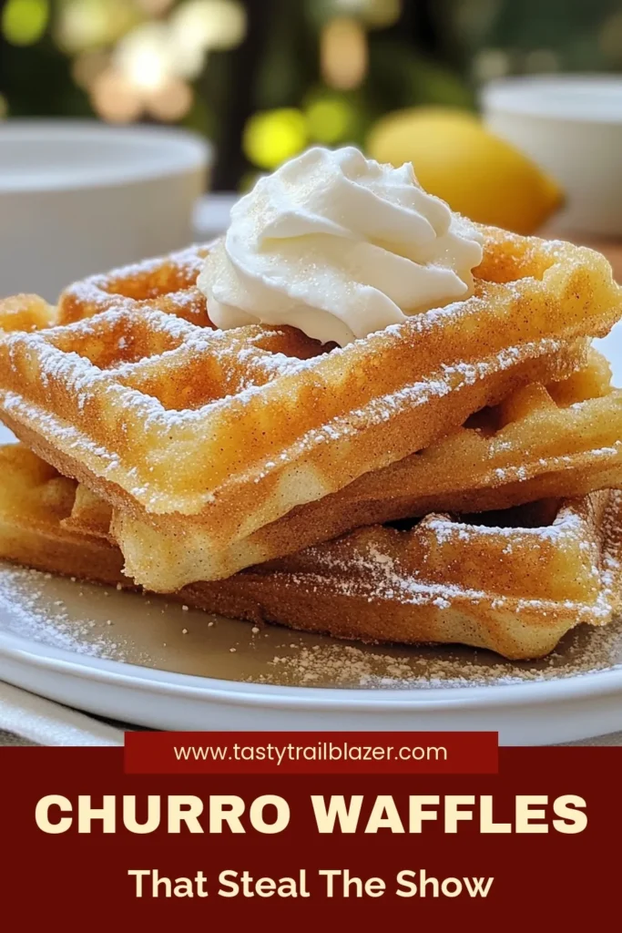 Indulge in the delightful taste of Cinnamon Sugar Churro Waffles, the perfect treat for breakfast or dessert! This easy churro waffles recipe combines fluffy, golden waffles coated in sweet cinnamon sugar, making it a fantastic addition to your cinnamon dessert recipes collection. Whip up these homemade churros breakfast in just 25 minutes and enjoy with whipped cream. Get ready to impress! Save this recipe now! #CinnamonSugarWaffles #ChurroWafflesRecipe #EasyWaffleDessert #CinnamonDessertRecipes