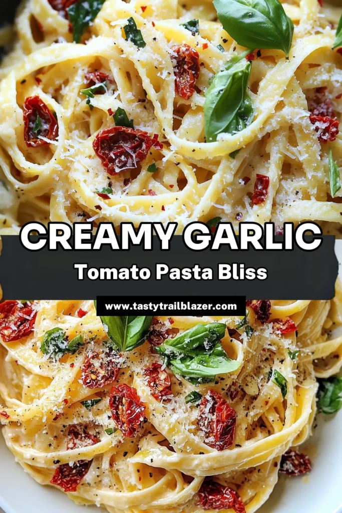Looking for an easy pasta dish that impresses? Try this creamy garlic pasta with sun-dried tomatoes! This sun-dried tomato recipe is perfect for quick dinner ideas and brings the flavors of Italian pasta recipes right to your table. With just a few ingredients, you can whip up a delicious meal in under 30 minutes. Save this recipe now and indulge in creamy goodness tonight! #CreamyPasta #SunDriedTomato #EasyPastaDishes #ItalianRecipes