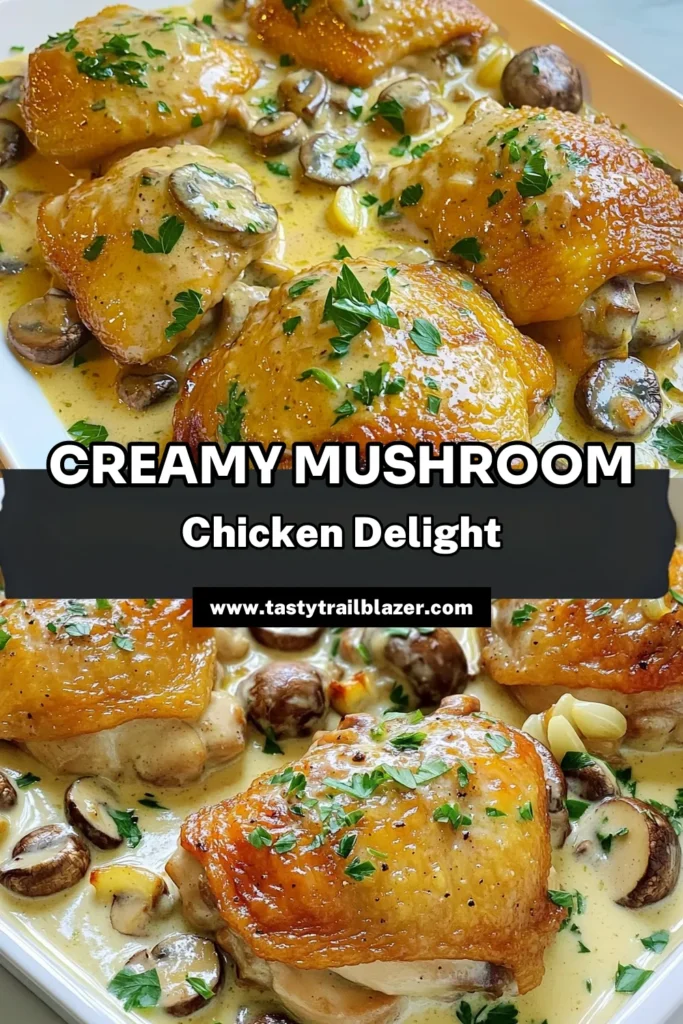 Savor the rich flavors of Creamy Garlic Mushroom Chicken with this easy recipe! Perfect for a weeknight dinner, this dish features tender chicken thighs simmered in a luscious garlic mushroom cream sauce. In just 30 minutes, you can create a hearty meal that will impress your family and friends. Click through for the full recipe and tips on how to serve it beautifully! #CreamyGarlicMushroomChicken #ChickenRecipes #DinnerIdeas #EasyRecipes