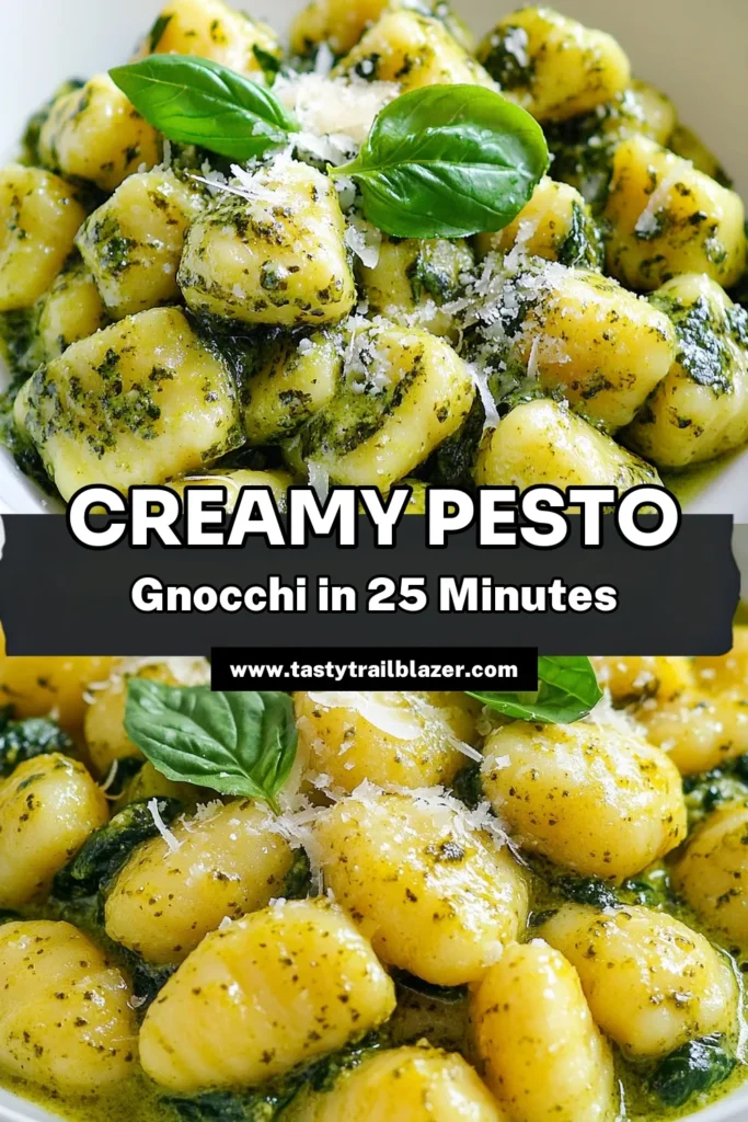 Indulge in this Creamy Pesto Spinach Gnocchi for a delightful twist on your favorite Italian dish. This easy pesto pasta is a wonderful vegetarian gnocchi dish, perfect for cozy nights. With creamy basil pesto, fresh spinach, and tender potato gnocchi, it's comfort food at its best! Try this spinach gnocchi recipe tonight and impress your family. Save this yummy recipe for later! #CreamyPestoGnocchi #EasyPestoPasta #VegetarianRecipes #ComfortFood