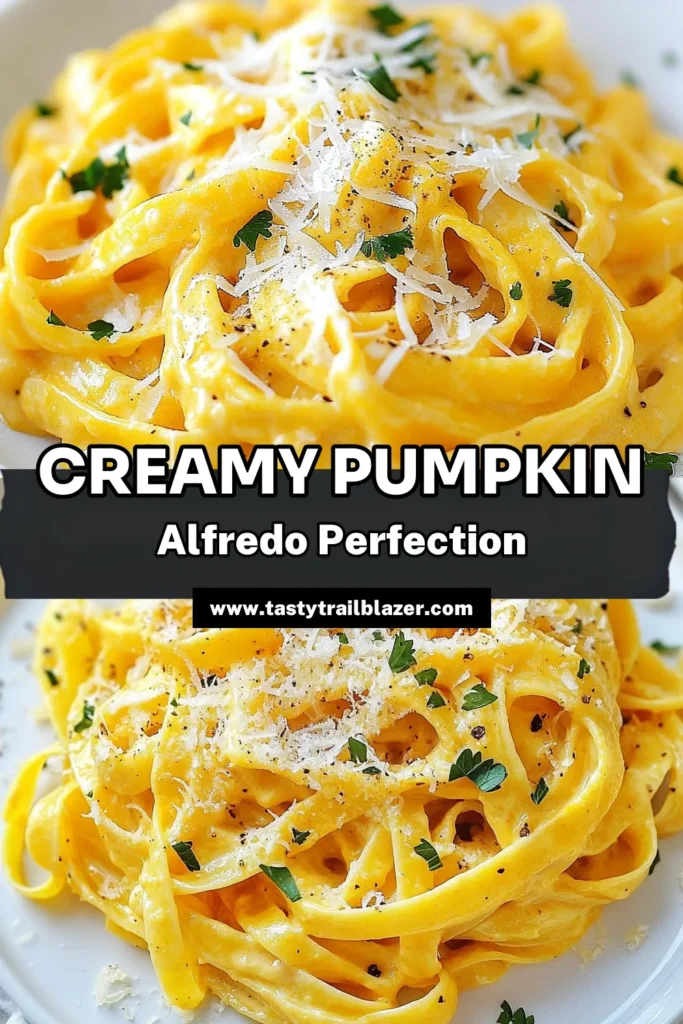 Indulge in the flavors of fall with this Creamy Pumpkin Alfredo Pasta! This Pumpkin Pasta Recipe features fettuccine Alfredo with pumpkin, combining creamy pumpkin Alfredo sauce that's easy to make and perfect for cozy nights. In just 25 minutes, enjoy a delightful dish that will impress your family and friends. Try this easy pumpkin Alfredo sauce today and make it a staple in your fall pasta dishes! Save this recipe for your next meal! #PumpkinPasta #FallRecipes #PastaLove #EasyRecipes
