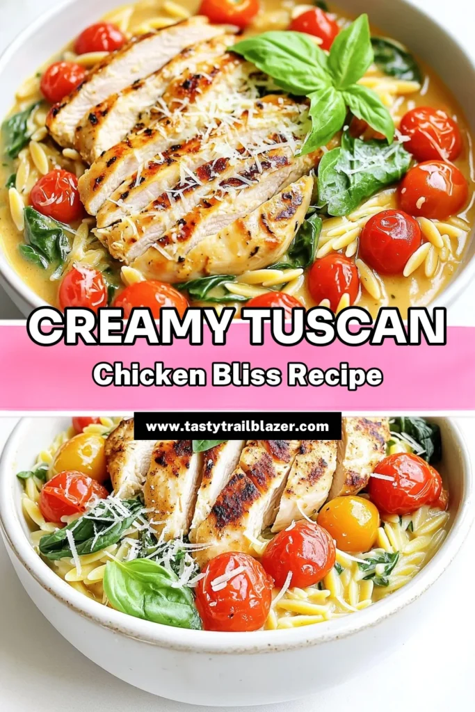 Indulge in the rich flavors of Creamy Tuscan Chicken Orzo with this simple recipe! This delightful dish combines tender chicken and vibrant veggies in a creamy sauce, perfect for family dinners or special occasions. Ready in just 30 minutes, it's a quick yet impressive meal. Click through to explore this recipe and elevate your dinner game tonight! #CreamyTuscanChicken #OrzoRecipe #EasyDinner #ComfortFood