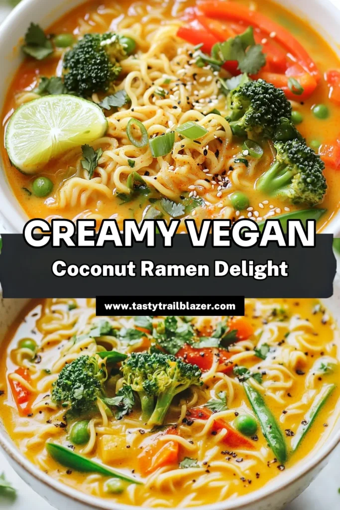 Savor the deliciousness of this Vegan Coconut Curry Ramen! This hearty vegan ramen recipe combines rich coconut milk with vibrant veggies for an irresistible plant-based ramen dish. In just 25 minutes, you can whip up quick coconut curry noodles that are perfect for any occasion. Enjoy a comforting bowl of vegetable ramen curry that’s packed with flavor. Try it today and elevate your mealtime! #VeganRamen #CurryNoodles #PlantBased #VeganRecipes