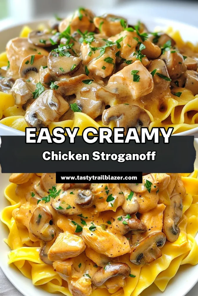 Discover the ultimate Creamy Chicken Stroganoff recipe that transforms a few simple ingredients into a rich, delicious meal! This Chicken Stroganoff with mushrooms is perfect for busy nights, offering quick chicken dinner ideas you can whip up in just 30 minutes. Enjoy this easy chicken stroganoff, cooked in one pot for a hassle-free clean-up. Ready to treat your taste buds? Try it now! #ChickenStroganoff #QuickDinner #EasyRecipes #OnePotMeals