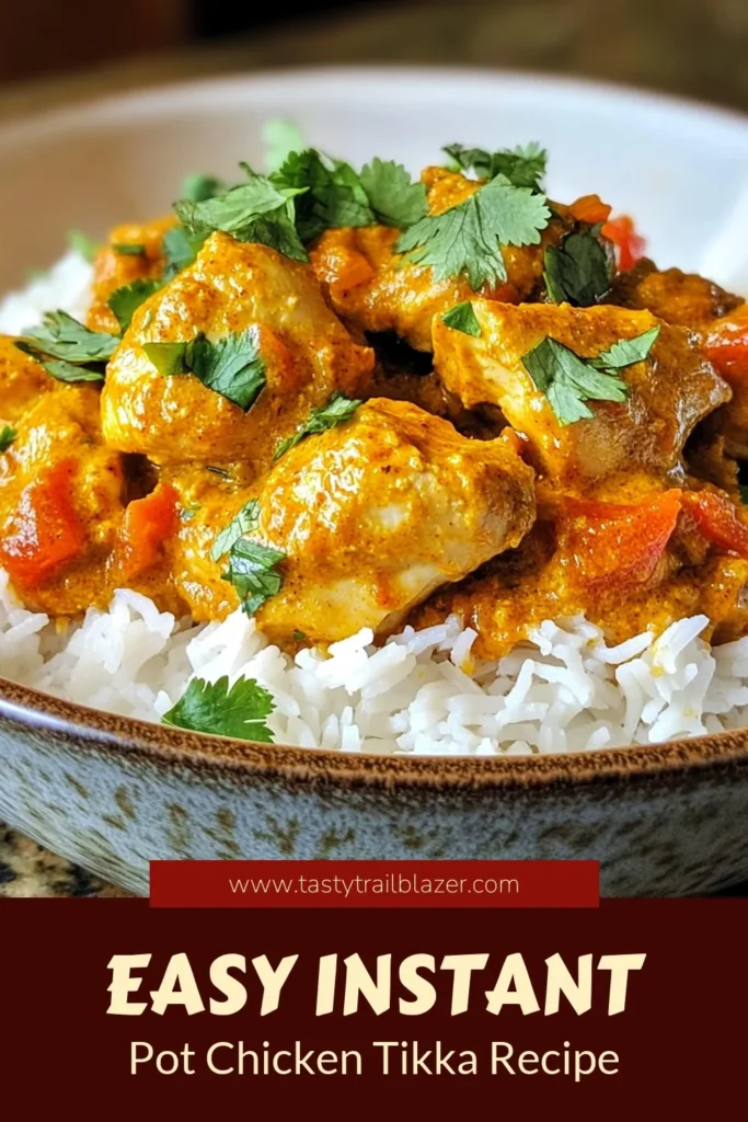 Discover the delight of Instant Pot Chicken Tikka Masala, a creamy tikka masala that's an easy chicken tikka recipe perfect for any night. This quick Indian curry is a game-changer and a must-try among Instant Pot Indian recipes. With tender chicken and rich flavors, it’s sure to impress! Save this recipe for a delicious weeknight dinner. #InstantPotChickenTikkaMasala #EasyChickenTikkaRecipe #QuickIndianCurry #InstantPotIndianRecipes