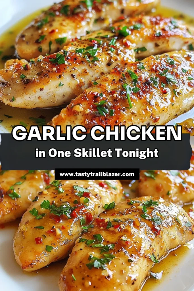 Discover the deliciousness of garlic skillet chicken with this easy boneless skinless chicken recipe. Perfect for a quick weeknight meal, this skillet chicken with garlic is packed with flavor thanks to aromatic garlic and a hint of lemon. Enjoy tender chicken in garlic sauce that will impress your family and friends. Try it tonight and make their taste buds dance! Save this easy chicken dinner for later! #GarlicSkilletChicken #EasyChickenDinner #SkilletChickenWithGarlic #ChickenInGarlicSauce
