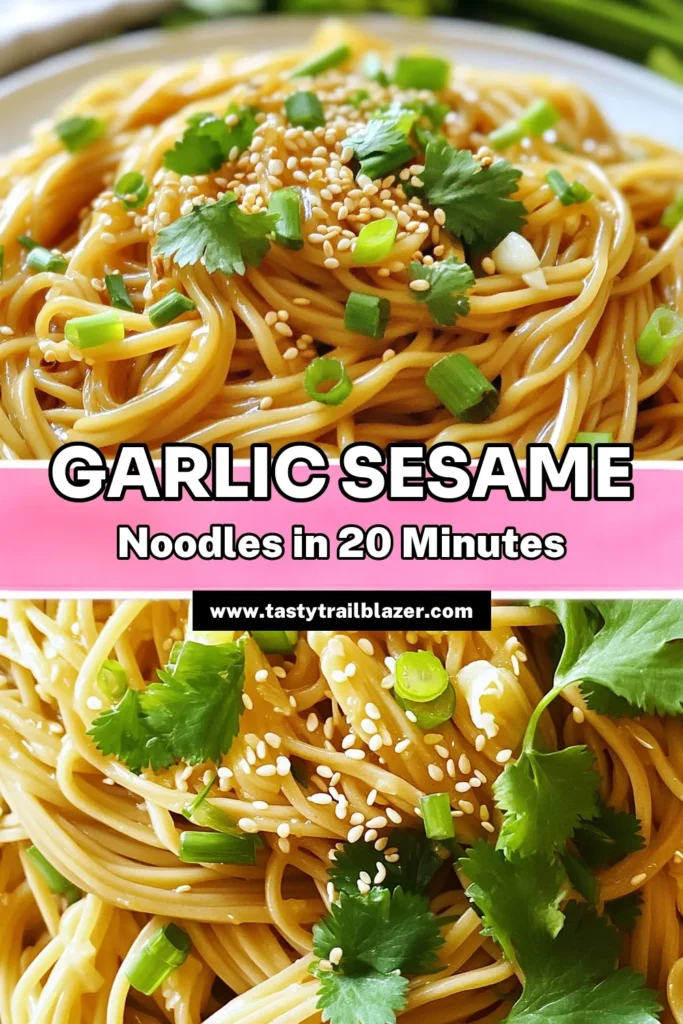 Satisfy your cravings with this delicious Garlic Sesame Noodles recipe! Whip up a quick and easy meal in just 20 minutes using simple ingredients like garlic, sesame oil, and toasted sesame seeds. Perfect for a weeknight dinner or a cozy lunch, these noodles are packed with flavor and can be customized to your taste. Ready to dive in? Click through to explore the full recipe and treat yourself tonight! #GarlicSesameNoodles #EasyRecipes #QuickMeals #NoodleDish