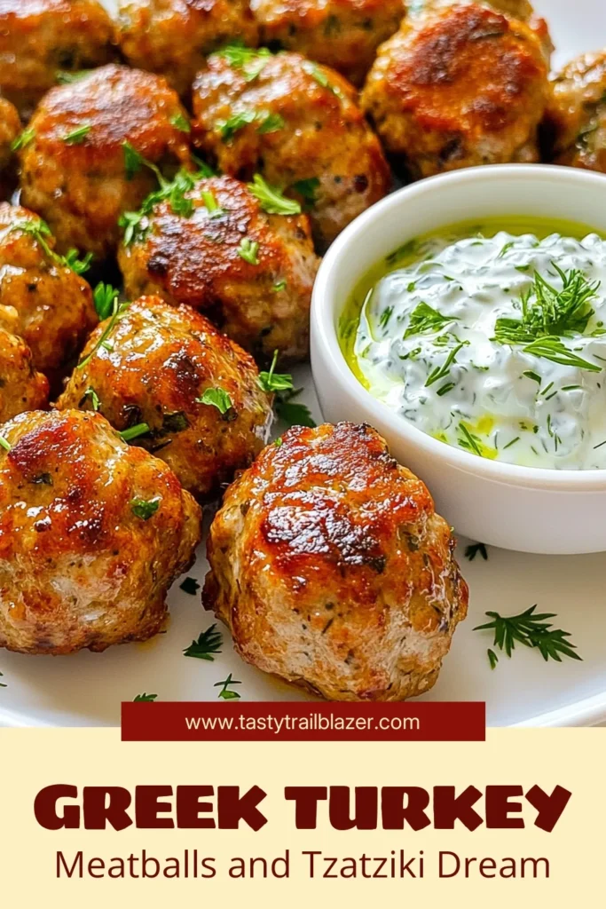 Discover a delicious and healthy meatball recipe with these Greek turkey meatballs paired with a refreshing tzatziki recipe. Perfect for weeknight dinners, these Mediterranean turkey meatballs are made with lean ground turkey and packed with flavor. Serve them alongside homemade tzatziki for the ultimate combination. Ready in just 30 minutes, this recipe is a nutritious choice your family will love! Save this Greek turkey meatball recipe for your next meal! #GreekTurkeyMeatballs #TzatzikiRecipe #HealthyMeatballRecipe #GroundTurkeyRecipes