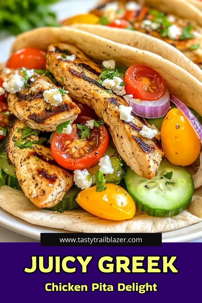 Discover the delicious taste of Greek Chicken Pita Pockets with this simple Chicken Pita Pockets Recipe. Perfect for a healthy meal, these Mediterranean Chicken Wraps are filled with juicy grilled chicken, fresh veggies, and creamy feta. Quick and easy to make, they're ideal for lunch or dinner. Try this flavorful recipe and enjoy a nutritious bite of Greece! Save it for later! #GreekChickenPita #HealthyGreekRecipes #GrilledChickenPita #MediterraneanChickenWrap