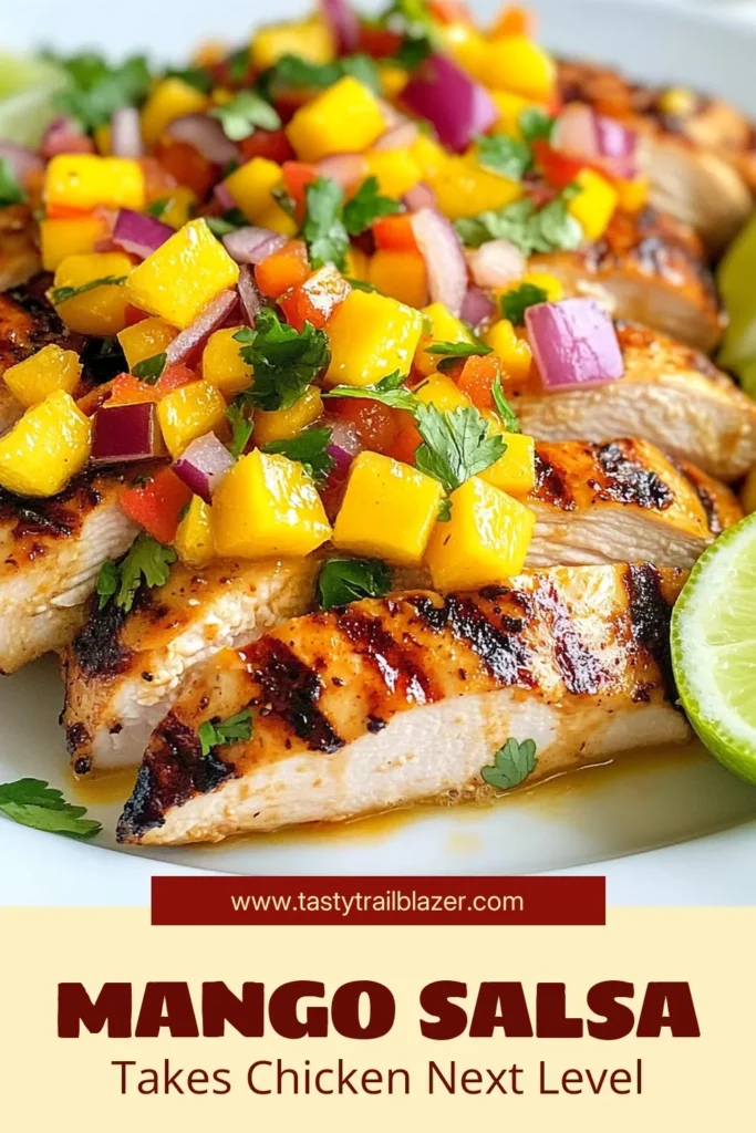 Looking for a vibrant dinner idea? Try this delicious mango salsa chicken! This easy mango salsa recipe pairs grilled chicken with mango salsa for a refreshing twist. Perfect for healthy chicken recipes, it's packed with flavor and tropical flair, making it a must-try in your kitchen. Impress your family and friends with this delightful dish! Save this recipe for your next meal! #MangoSalsaChicken #GrilledChicken #HealthyRecipes #TropicalDishes