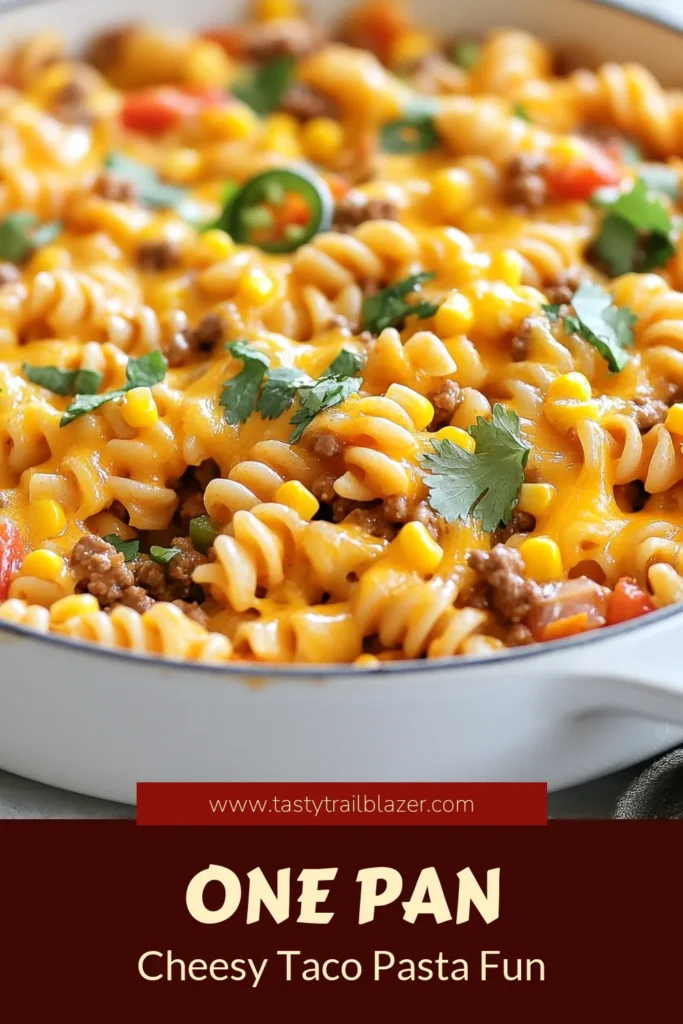 Try this easy and delicious Cheesy Taco Pasta Skillet for a weeknight win! Packed with flavor, this creamy taco pasta combines tender rotini with seasoned ground meat, vibrant veggies, and melty cheddar. Perfect for a quick one-pot cheesy pasta dinner, this taco skillet recipe is sure to impress your family. Save this for your next meal prep! Explore the wonders of Cheesy Taco Pasta today! #CheesyTacoPasta #EasyPastaDinner #OnePotCheesyPasta #TacoSkilletRecipe