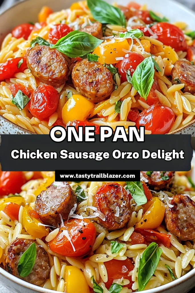 Discover this delicious chicken sausage orzo recipe for a satisfying one pan orzo skillet meal! Perfect for busy weeknights, this easy chicken sausage dinner combines savory chicken sausage, orzo pasta, and vibrant Mediterranean flavors. Ready in just 30 minutes, it's a go-to for quick skillet meals that the whole family will love. Save this recipe for a tasty weeknight dinner! #ChickenSausageOrzo #OnePanMeals #QuickDinner #MediterraneanFlavors