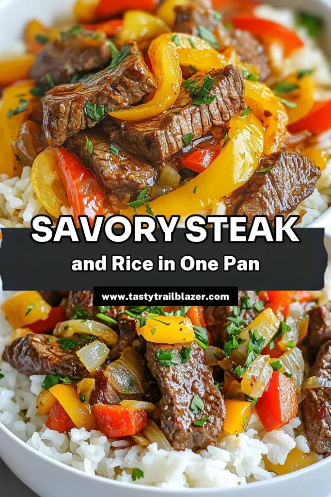 Looking for a delicious and simple dinner idea? Try this steak and rice skillet recipe featuring tender sirloin steak cubes and fragrant jasmine rice. This one-pan steak dinner is an easy beef skillet meal that comes together in just 40 minutes, perfect for busy weeknights. Enjoy the comforting flavors and minimal cleanup! Save this must-try recipe today! #SteakAndRice #EasyBeefRecipe #OnePanDinner #JasmineRiceRecipes