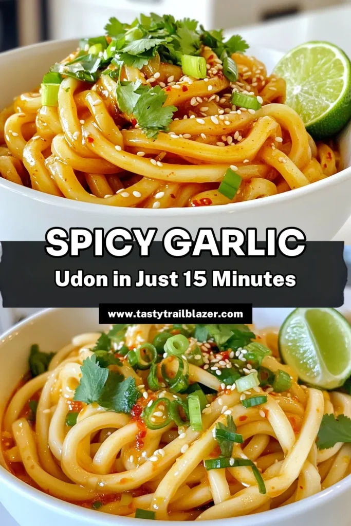 Savor the flavor with these Spicy Garlic Udon Noodles! In just 15 minutes, you can whip up a delicious and satisfying meal featuring udon noodles tossed in a zesty garlic sauce with a kick. Perfect for a quick dinner or impressing guests, this recipe is a must-try! Click to explore the full recipe and get tips for presentation. You’ll love every spicy bite! #SpicyGarlicUdon #UdonNoodles #QuickRecipes #EasyDinnerIdeas