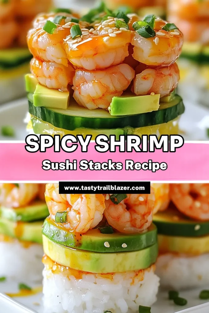 Discover the ultimate Spicy Shrimp Sushi Recipe with these delightful sushi stacks! This easy sushi with shrimp is perfect for a quick meal or impressing guests. Layer fluffy sushi rice, creamy avocado, and perfectly cooked shrimp for an unforgettable dish. Try this homemade spicy sushi for a fresh twist on sushi night. Don’t miss out—save this sushi stacks recipe and elevate your cooking game! #SushiStacks #SpicyShrimp #HomemadeSushi #EasySushi