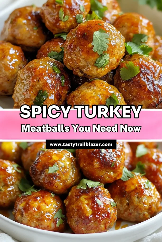 Looking for a flavorful twist on dinner? Try these Spicy Turkey Meatballs, a delicious Sriracha meatball recipe that brings a kick to your meal. These healthy turkey meatballs are baked to perfection, making them a guilt-free treat! Perfect for a quick weeknight dinner or meal prep. Serve them up as Asian-style turkey meatballs with rice or salad. Save this easy baked meatball recipe for your next cooking adventure! #HealthyEating #TurkeyMeatballs #Sriracha #DinnerInspo