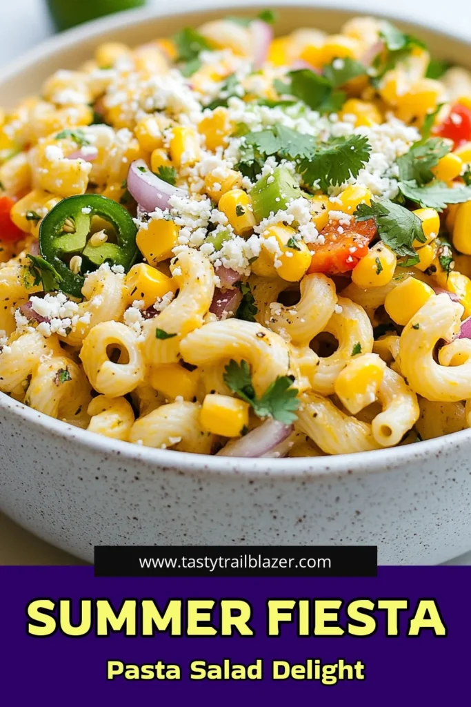 Try this delicious Mexican street corn pasta salad to beat the summer heat! This easy corn salad combines pasta, sweet corn, vibrant veggies, and creamy cotija cheese for a refreshing elote pasta salad. Perfect as a side dish or a main meal, it’s one of the best summer pasta salad recipes you'll find. Add a burst of flavor to your summer gatherings and enjoy every bite. Save this cotija cheese salad recipe for your next BBQ! #SummerSalads #PastaSalad #MexicanFood #EloteSalad
