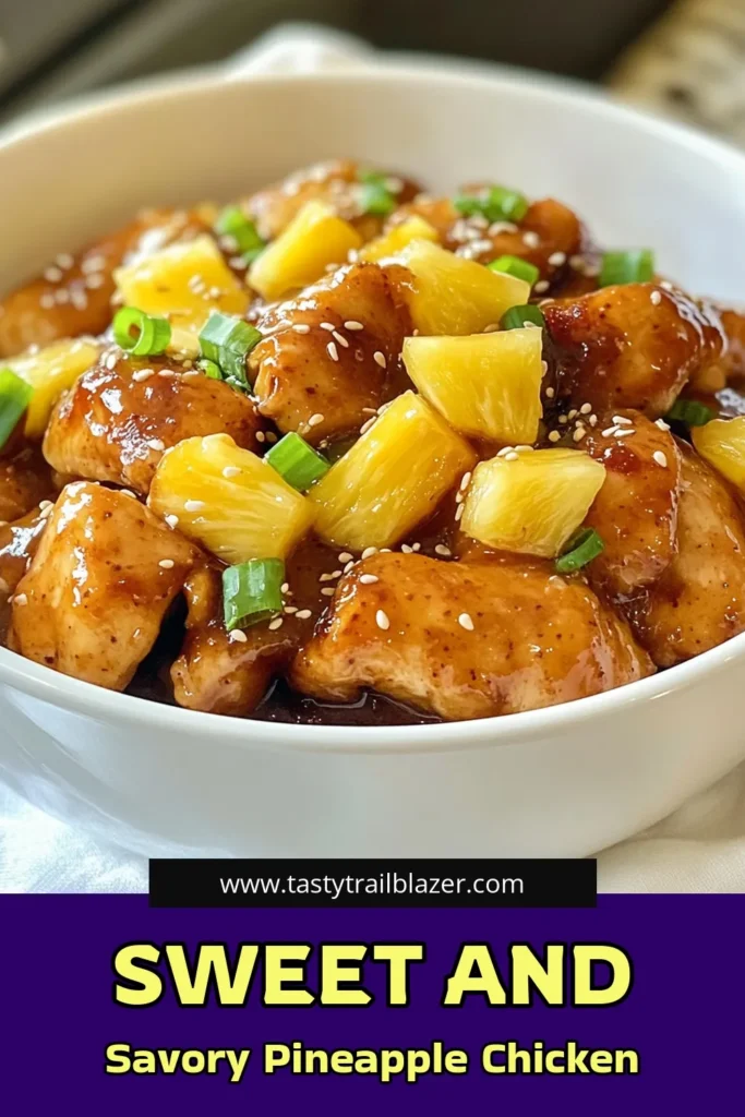 Treat your family to a delightful meal with this Brown Sugar Pineapple Chicken. This easy pineapple chicken recipe brings together a sweet and savory chicken dish that’s perfect for busy weeknights. The pineapple chicken marinade makes the chicken juicy and flavorful, ensuring everyone will ask for seconds. Try this quick weeknight dinner recipe tonight and make your dinner special! Save this recipe for later. #BrownSugarPineappleChicken #EasyPineappleChickenRecipe #QuickDinner #SavoryRecipes