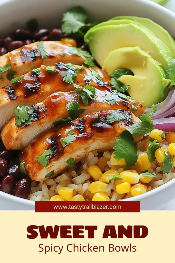 Create a delicious meal with these Honey Chipotle Chicken Bowls that are perfect for any occasion. This spicy honey chicken recipe features flavorful marinated chicken, served over brown rice or quinoa for a healthy chicken bowl. Packed with black beans, corn, and avocado, these chicken rice bowls are a must-try! Ready in under an hour, it’s easy to prepare and oh-so-satisfying. Save this recipe for your next meal! #HoneyChipotleChicken #HealthyRecipes #ChickenBowls #QuinoaBowl