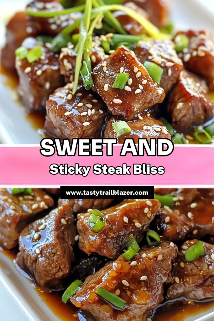 Indulge in these sweet and sticky steak bites, the perfect easy steak bite recipe for any night. Made with delicious honey soy marinade, these gluten-free steak bites are a hit for quick dinner recipes. Ready in just about an hour, this delightful dish elevates weekday meals effortlessly. Try it now and share the love! Don't forget to save this recipe for later! #SteakBites #QuickDinner #EasyRecipes #GlutenFreeCooking