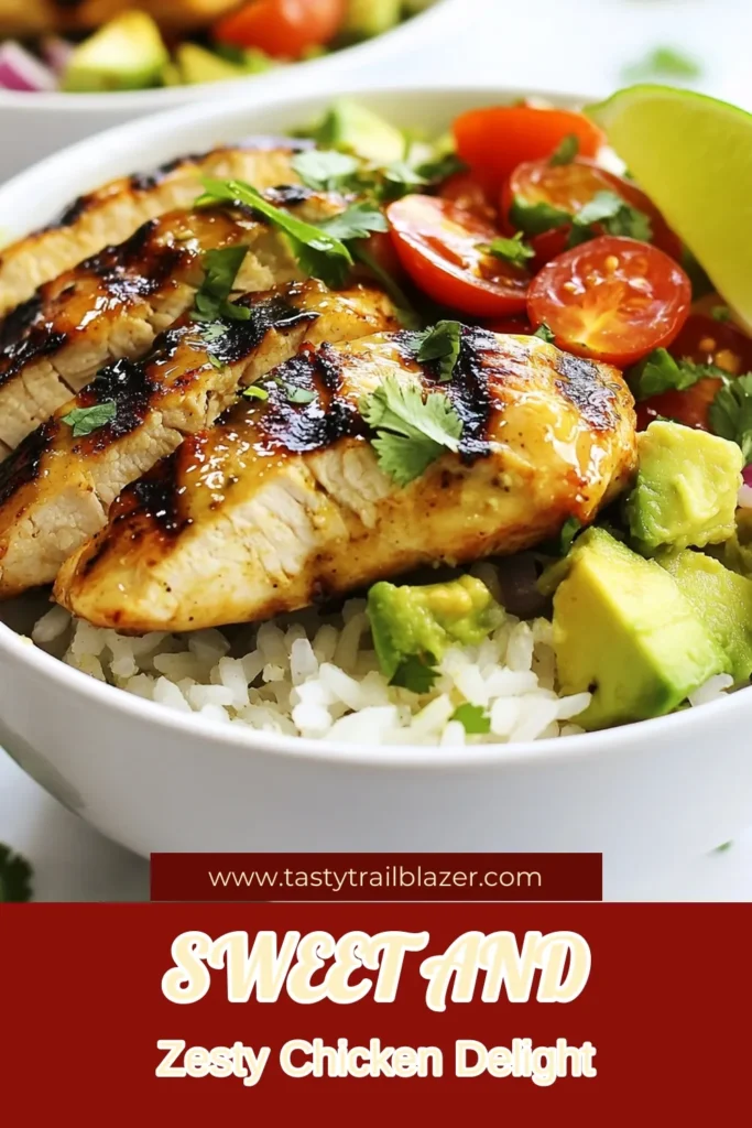 Looking for a delicious and healthy chicken dinner? Try this Honey Lime Chicken Recipe paired with an Avocado Rice Bowl. This easy chicken recipe features marinated chicken breasts grilled to perfection and served over a vibrant mix of jasmine rice, fresh avocado, cherry tomatoes, and red onion. Perfect for meal prep or a quick weeknight dinner! Save this recipe and elevate your meal game today! #HoneyLimeChicken #AvocadoRiceBowl #HealthyDinner #EasyChickenRecipes