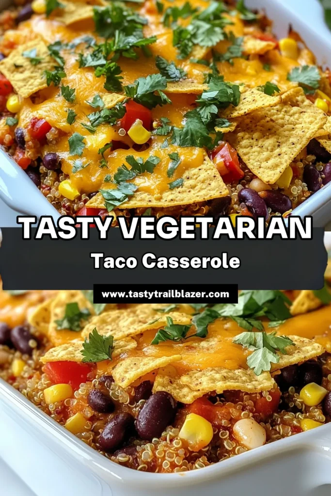 Looking for a hearty and delicious meal? Try this vegetarian taco casserole! Packed with flavor, this healthy taco casserole recipe combines black beans, kidney beans, and quinoa for a nutritious twist. It's an easy vegetarian dinner that the whole family will love. Perfect for busy nights, this spicy vegetarian casserole is sure to impress. Save this bean and quinoa casserole recipe for your next dinner! #VegetarianTacoCasserole #HealthyTacoCasserole #EasyVegetarianDinner #SpicyVegetarianCasserole