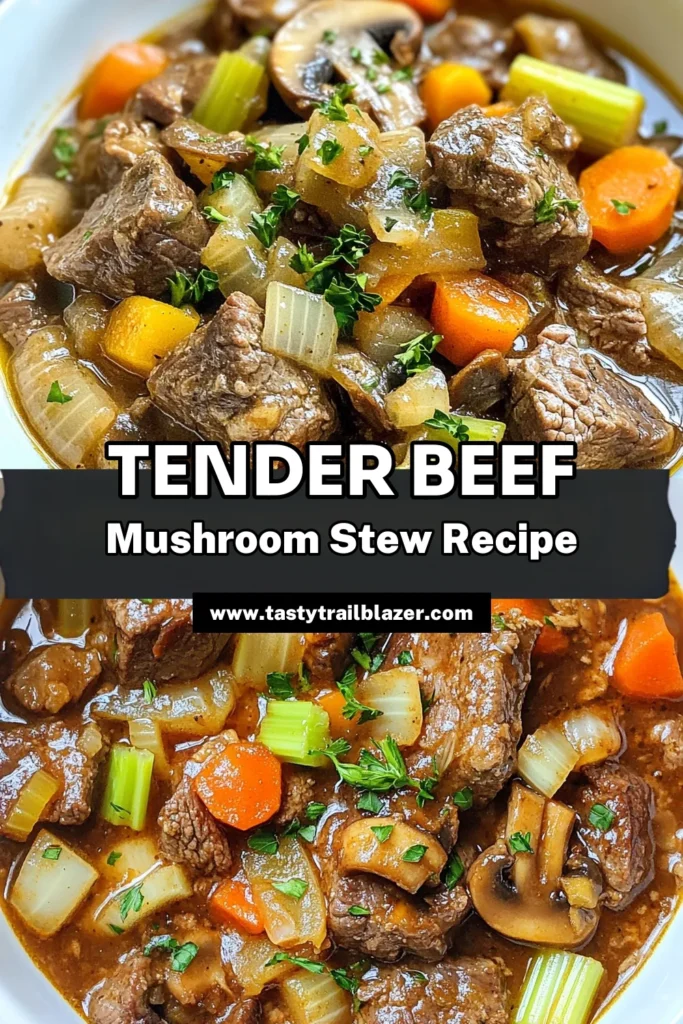 Warm up your kitchen with this delicious beef and mushroom stew, a savory beef recipe perfect for cozy nights. This hearty beef chuck dish combines tender beef, earthy mushrooms, and vibrant veggies in a rich broth. Enjoy this mushroom and beef casserole as the ultimate comfort food stew recipe. Ready in just over 2 hours, it’s sure to become a family favorite. Try it today! #BeefAndMushroomStew #ComfortFood #HeartyRecipes #Casserole