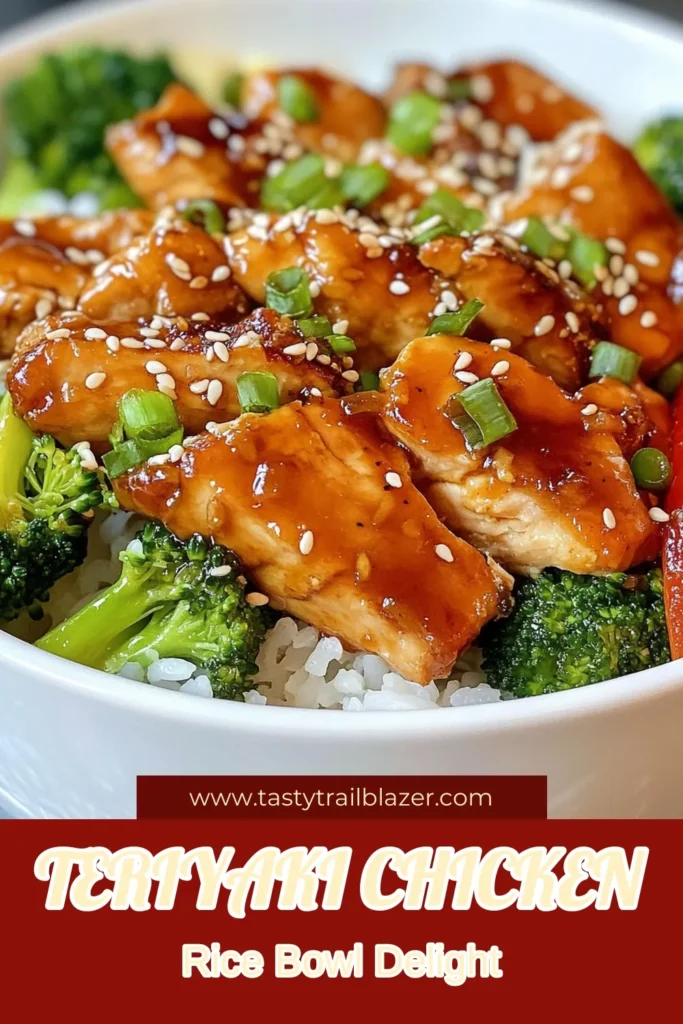 Craving a delicious and healthy dinner? Try this easy teriyaki chicken rice bowl! This savory chicken bowl recipe features tender chicken marinated in a flavorful blend of soy sauce and honey, served over fluffy jasmine rice and vibrant veggies. Perfect for a quick meal, it's a delightful chicken stir-fry that’s both satisfying and nutritious. Save this dish for your next family dinner! #TeriyakiChickenRiceBowl #EasyTeriyakiChicken #HealthyChickenStirFry #JasmineRiceRecipes