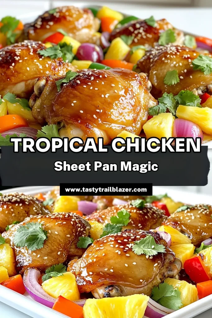 Savor the flavors of the tropics with this Hawaiian Chicken Sheet Pan Delight! This easy recipe features tender chicken thighs, sweet baby peppers, juicy pineapple, and aromatic garlic, all baked to perfection. In just one pan, you'll whip up a delicious meal that's sure to impress. Click through for the full recipe and bring a taste of Hawaii to your dinner table tonight! #HawaiianChicken #SheetPanRecipes #EasyDinner #TropicalFlavors