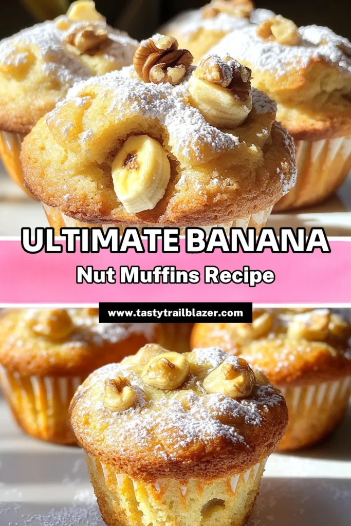 Get ready to enjoy Banana Nut Muffins Delight with this easy and delicious recipe! Perfectly moist and packed with flavors, these muffins make a great breakfast or snack. With simple ingredients like ripe bananas, walnuts, and optional chocolate chips, you'll have a batch ready in no time. Click through to explore the full recipe and tips for the best presentation! #BananaMuffins #BakingFun #EasyRecipes #MuffinLove