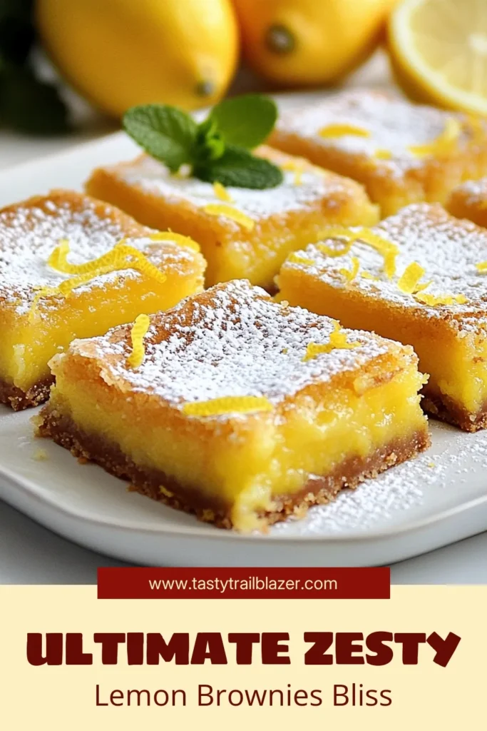 Indulge in these delightful lemon brownie bars, a zesty lemon dessert that combines the rich flavor of brownies with a refreshing citrus twist. These easy lemon brownies are perfect for any occasion and truly showcase the vibrant taste of lemons. Follow this simple lemon dessert recipe to create homemade brownie bars that are sure to impress. Don’t forget to save this recipe for later! #LemonBrownieBars #ZestyDessert #EasyLemonBrownies #HomemadeBrownies
