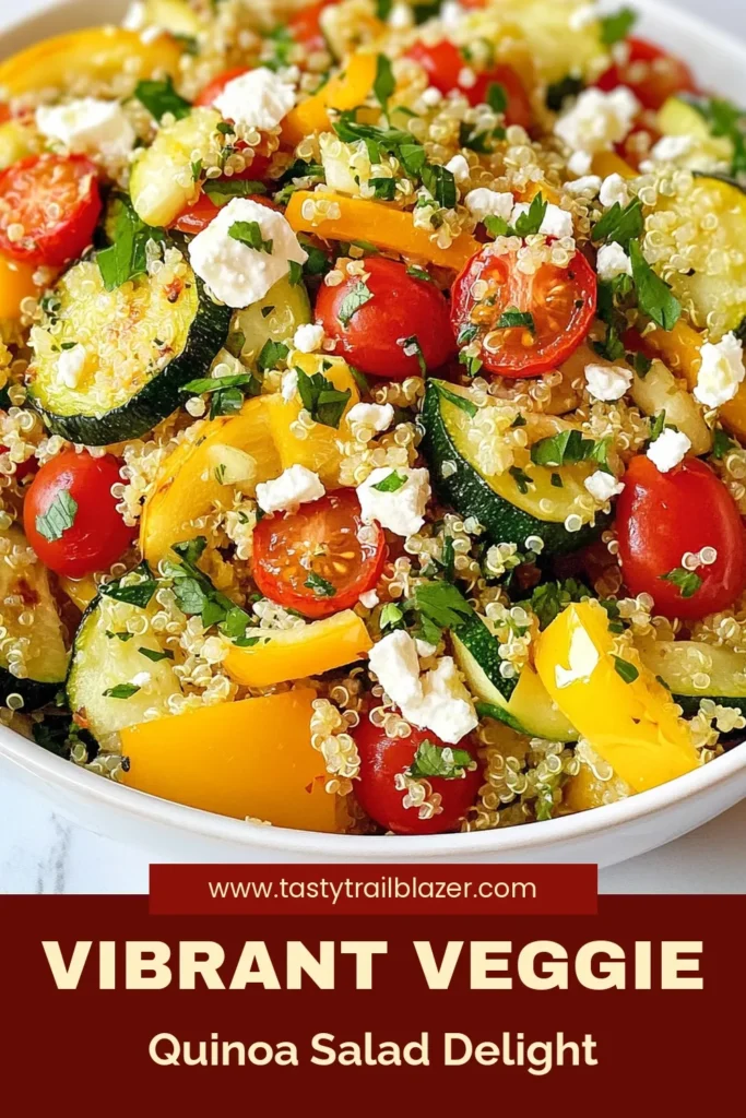 Delight in this roasted veggie quinoa salad that's bursting with flavor and vibrant colors! This healthy quinoa salad recipe is perfect for meal prep or a light lunch, featuring roasted bell peppers, zucchini, and cherry tomatoes. Enjoy it as a vegan roasted vegetable salad or add feta for a Mediterranean quinoa salad twist. Try this colorful quinoa salad today and savor the goodness! Save this recipe for later! #QuinoaSalad #VeganRecipes #HealthyEating #MediterraneanDiet