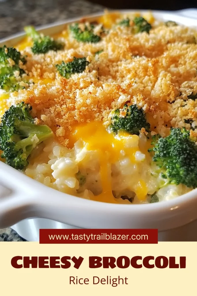 Discover how to make a delicious Cheesy Broccoli Rice Bake that’s perfect for any meal! This creamy mushroom rice casserole combines fresh broccoli and cheddar cheese with an easy preparation process. Enjoy a healthy rice and broccoli recipe that your family will love. Ideal as a side dish or a main course, this cheesy vegetable bake recipe will surely impress. Save this recipe for your next dinner! #CheesyBroccoliRiceBake #HealthyRecipes #ComfortFood #BroccoliCasserole