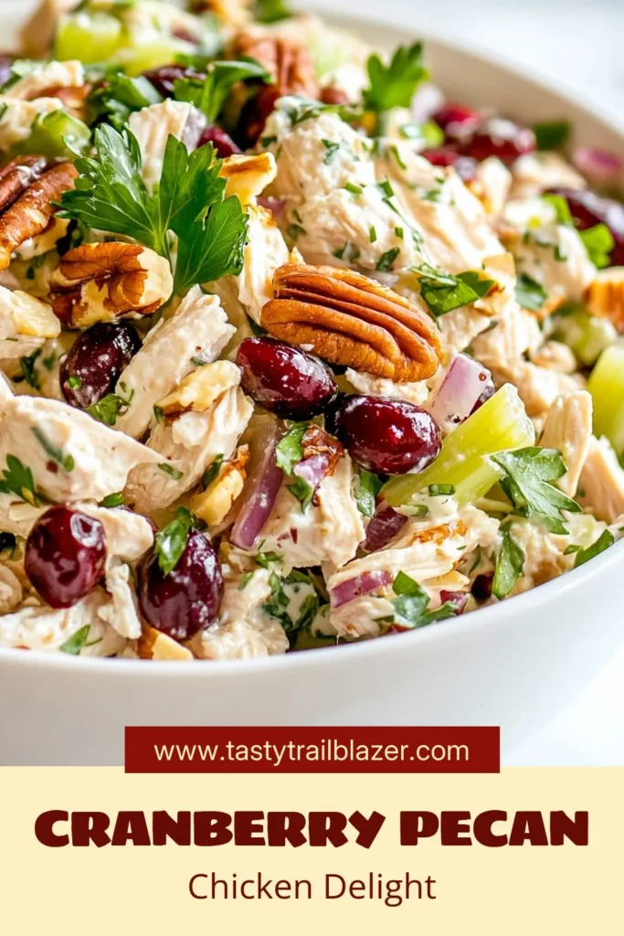 Discover the deliciousness of Cranberry Pecan Chicken Salad! This easy Chicken Salad Recipe combines tender chicken, sweet cranberries, and crunchy pecans for a healthy twist. Enjoy this Greek Yogurt Chicken Salad packed with flavor and nutrition. Perfect as a light lunch or satisfying dinner, this Pecan Chicken Salad Recipe is sure to be a family favorite. Try it today and elevate your mealtime! #HealthyRecipes #ChickenSalad #Foodie #HealthyEating