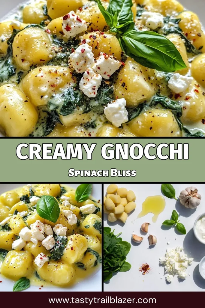 Looking for a quick gnocchi dish that's bursting with flavor? Try this creamy gnocchi recipe featuring spinach and feta! In just 20 minutes, you can whip up this easy vegetarian dinner that's rich, satisfying, and perfect for any night. With simple ingredients like potato gnocchi, heavy cream, and fresh spinach, this spinach feta gnocchi is sure to impress. Save this recipe for a delicious weeknight meal! #CreamyGnocchi #SpinachFetaGnocchi #EasyVegetarianDinner #QuickRecipe