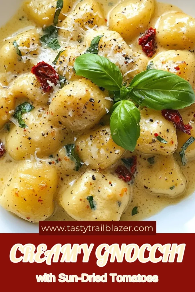 Discover the ultimate comfort food with this creamy sun-dried tomato gnocchi recipe! Perfect for a quick weeknight dinner, this easy gnocchi recipe combines tender potato gnocchi with a luscious sun-dried tomato pasta sauce that packs a flavor punch. Ideal for fans of creamy pasta dishes, this Italian delight will impress your family and friends. Save this recipe and enjoy a taste of Italy! #Gnocchi #PastaRecipes #ItalianFood #ComfortFood