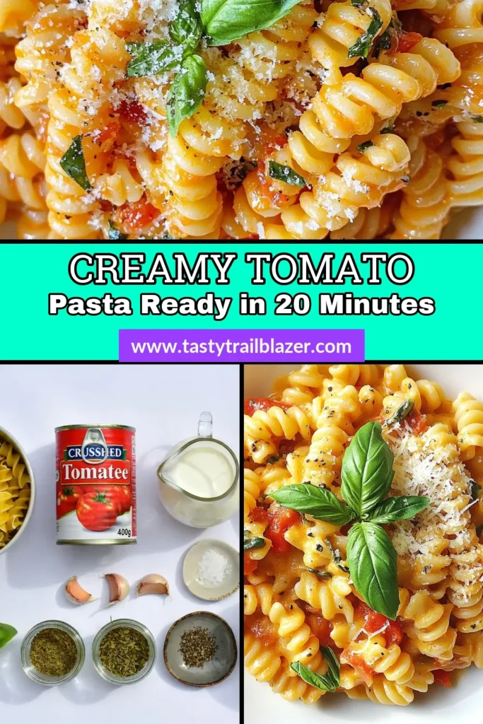 Discover the ultimate creamy tomato pasta recipe that you can whip up in just 20 minutes! This easy pasta recipe combines crushed tomatoes with rich cream for a delicious one-pot pasta dish that's perfect for busy weeknights. Try our dairy-free tomato pasta variation made with coconut cream for a guilt-free treat. Save this recipe for a quick and tasty meal tonight! #CreamyTomatoPasta #EasyPastaRecipes #OnePotPasta #DairyFreeCooking