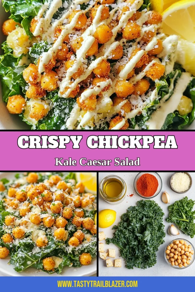 Discover the deliciously nutritious Kale Caesar Salad with Crispy Chickpeas Recipe, a delightful twist on a classic! This Vegan Caesar Salad is packed with flavor and made creamy with tahini dressing, ensuring a healthy meal that satisfies. Perfect for lunch or dinner, try this easy and healthy salad recipe today. Don't forget to save this recipe for your next cooking adventure! #VeganRecipes #SaladRecipes #HealthyEating #KaleSalad