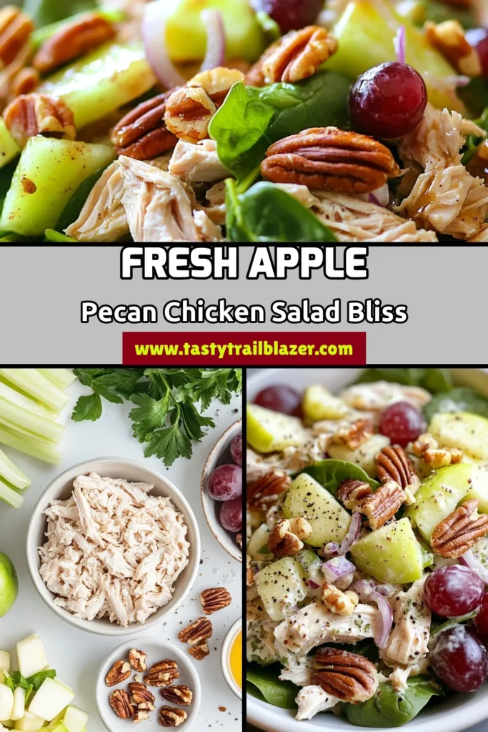Looking for a delicious and nutritious meal? Try this Apple Pecan Chicken Salad! This Healthy Chicken Salad Recipe is packed with flavor from apples, pecans, and Greek yogurt, making it a perfect fit for easy lunch salad ideas. In just 15 minutes, enjoy a vibrant dish that's both refreshing and satisfying. Don't miss out—save this Easy Salad Recipe for your next meal prep! #ChickenSalad #HealthyEating #SaladRecipes #MealPrep