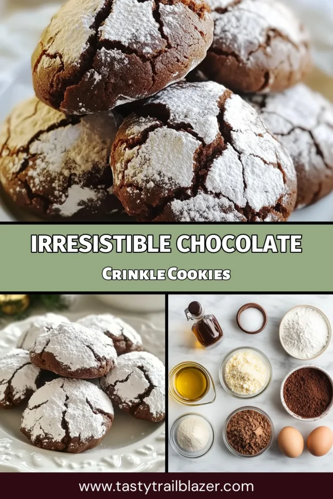 Indulge in the ultimate dessert with this classic chocolate crinkle cookies recipe! These chewy crinkle cookies are easy to make and feature rich cocoa powder for a delightful burst of chocolate in every bite. Perfect for gatherings or simply as a treat for yourself, this easy chocolate cookie recipe will impress everyone. Save this delicious recipe and try making your own chocolate crinkle cookies today! #ChocolateCrinkleCookies #DessertRecipes #BakingLove #EasyDesserts
