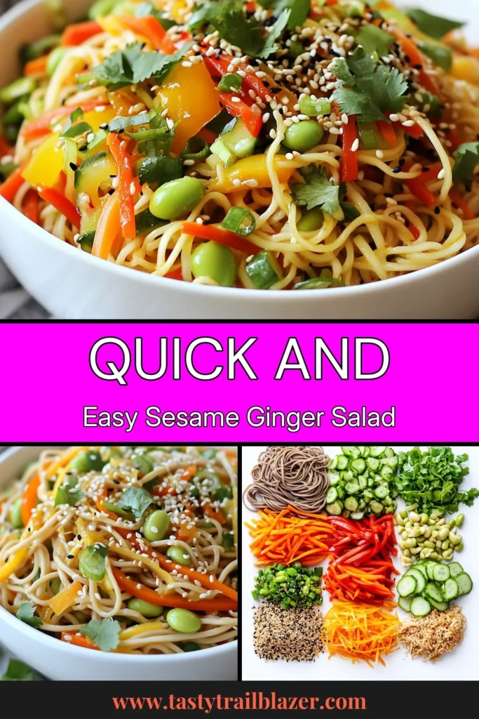 Discover the perfect refreshment with this Sesame Ginger Noodle Salad! This easy vegetable noodle salad combines soba noodles, vibrant veggies like carrots, cucumber, and bell pepper, and a delicious ginger-sesame dressing. Ideal for a healthy Asian salad, it's a must-try among cold noodle salad recipes. Whip it up for a quick meal or side dish! Save this recipe to elevate your next meal! #SesameGingerNoodleSalad #SobaNoodleRecipes #HealthyAsianSalad #ColdNoodleSalad
