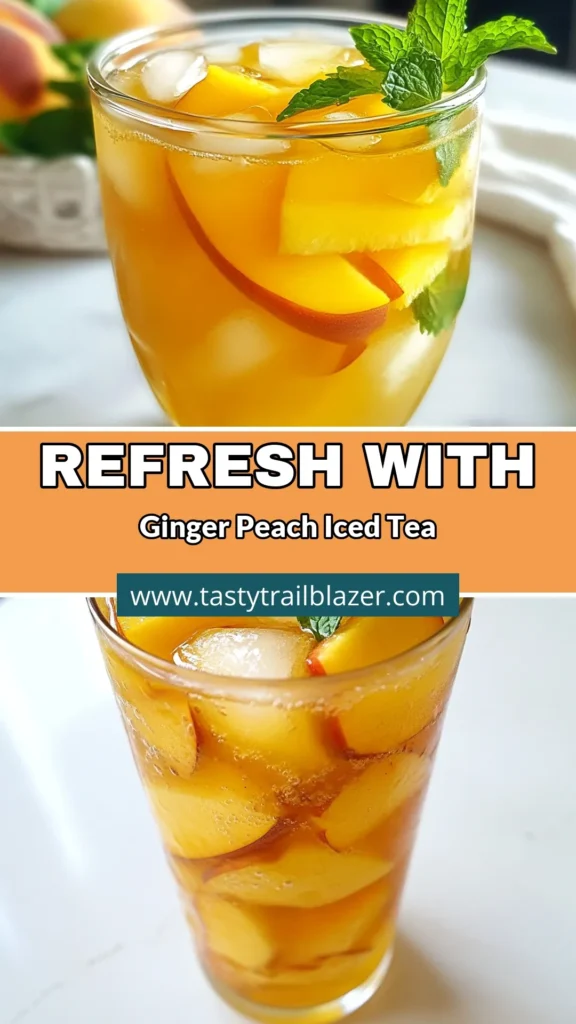 Quench your thirst with this delightful Ginger Peach Iced Tea recipe! Perfect for a hot day, this refreshing iced tea combines fresh peaches, aromatic ginger, and a touch of honey for sweetness. Enjoy a homemade iced tea with ginger that's simple to make and sure to impress. Discover how easy it is to whip up this easy peach iced tea recipe. Try it now and savor every sip! #IcedTea #PeachTea #SummerDrinks #HomemadeTea