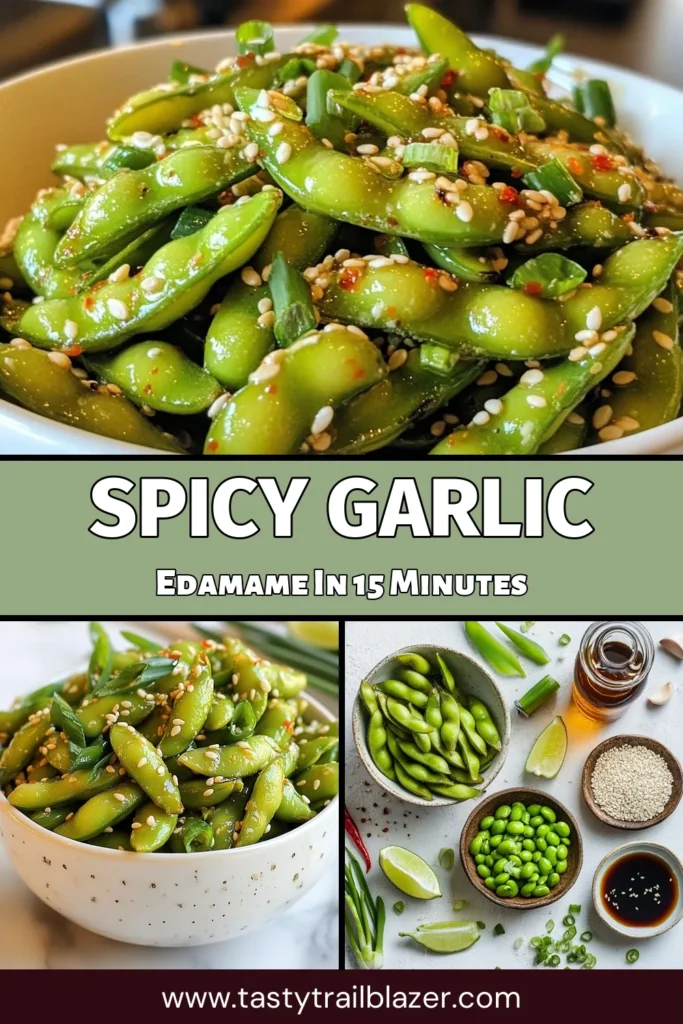 Discover the perfect blend of flavor and health with this Spicy Garlic Edamame recipe! This easy Asian side dish is packed with protein and makes for a delicious healthy snack idea. With garlic edamame tossed in soy sauce and a hint of spice, it's a crowd-pleaser! Try this flavorful Edamame recipe today and elevate your meal. Save this recipe for your next gathering! #SpicyGarlicEdamame #EdamameRecipe #HealthySnackIdeas #AsianSideDishRecipes