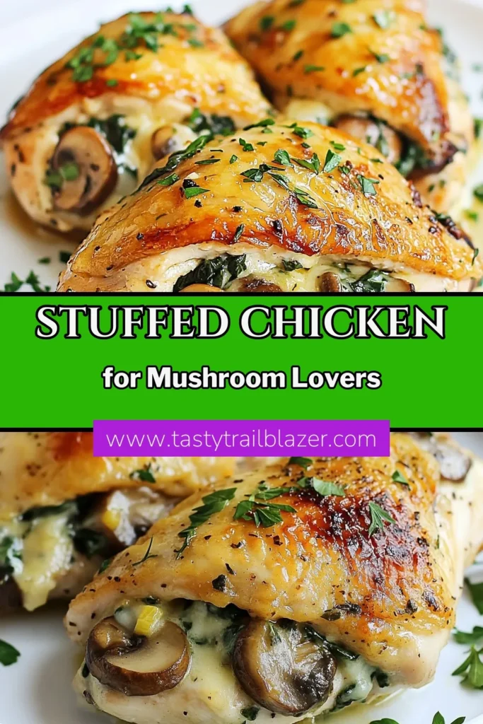 Discover a deliciously savory mushroom stuffed chicken that will elevate your dinner game! This easy stuffed chicken breast recipe features tender chicken filled with a creamy blend of cream cheese, mushrooms, onions, and spinach. Perfect for a baked chicken with mushrooms, this dish makes an ideal easy chicken breast dinner. Try making it tonight and wow your family! Save this recipe for later! #MushroomStuffedChicken #StuffedChickenBreast #EasyDinner #BakedChicken