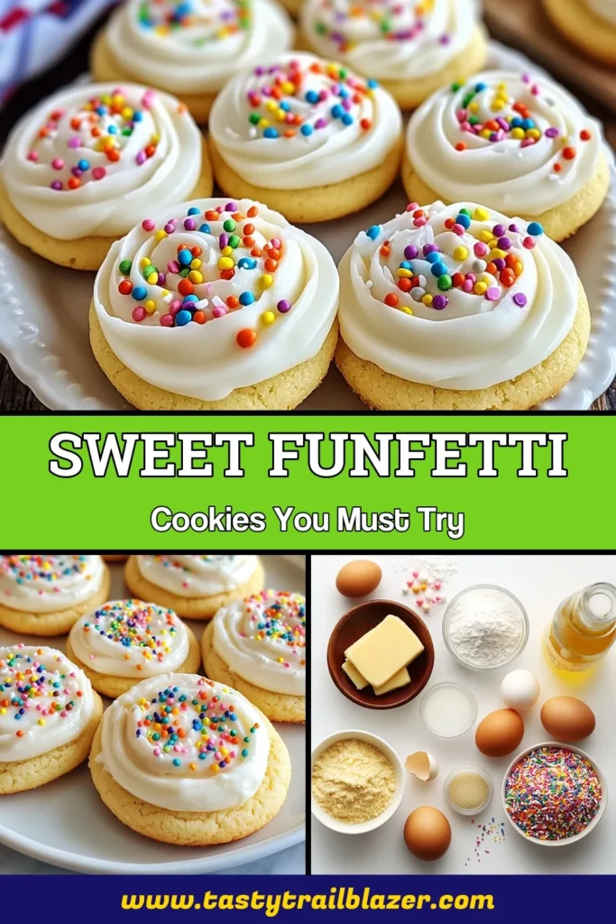 Indulge in these delightful Funfetti cookies that are perfect for any celebration! Our frosted sugar cookies are easy to make and loaded with rainbow sprinkles for a colorful bite every time. This easy cookie recipe will have everyone reaching for more! Get baking and bring some cheer to your kitchen with these vibrant rainbow sprinkles cookies. Save this recipe for your next party! #FunfettiCookies #FrostedSugarCookies #RainbowSprinkles #EasyCookieRecipe