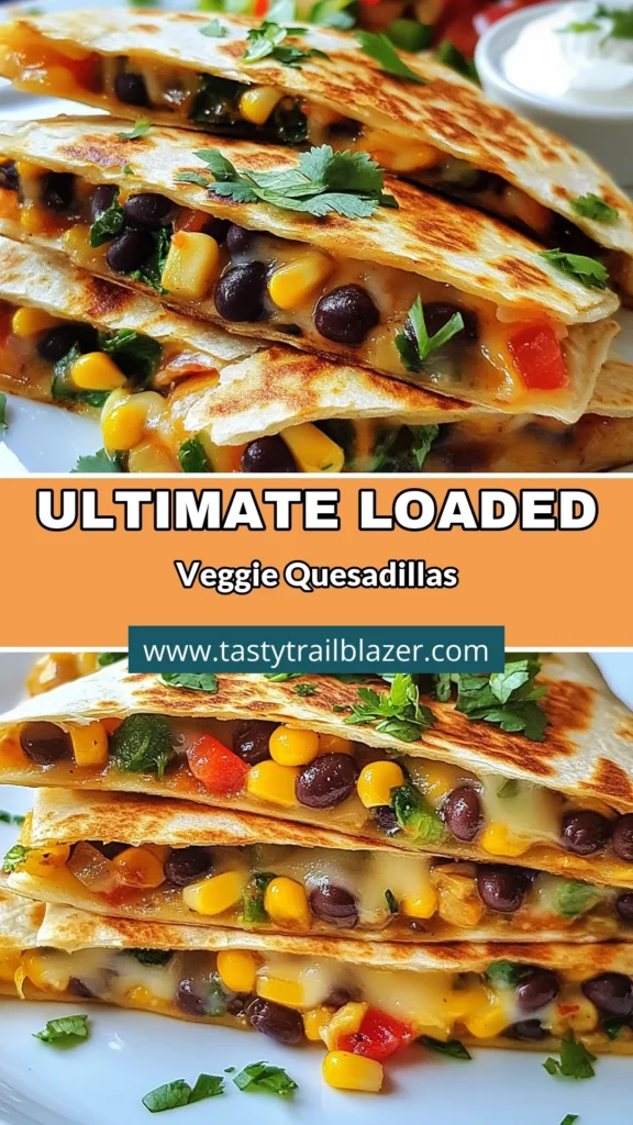 Discover the ultimate loaded veggie quesadillas that are perfect for a healthy dinner! This vegetarian quesadilla recipe features whole wheat tortillas filled with black beans, corn, bell peppers, and spinach for a deliciously satisfying meal. These easy veggie dinner recipes are not only nutritious but also quick to make. Try this flavorful recipe for your next family meal and enjoy a tasty twist on classic quesadillas! Save this recipe now! #VeggieQuesadillas #HealthyDinner #VegetarianRecipes #WholeWheatQuesadillas