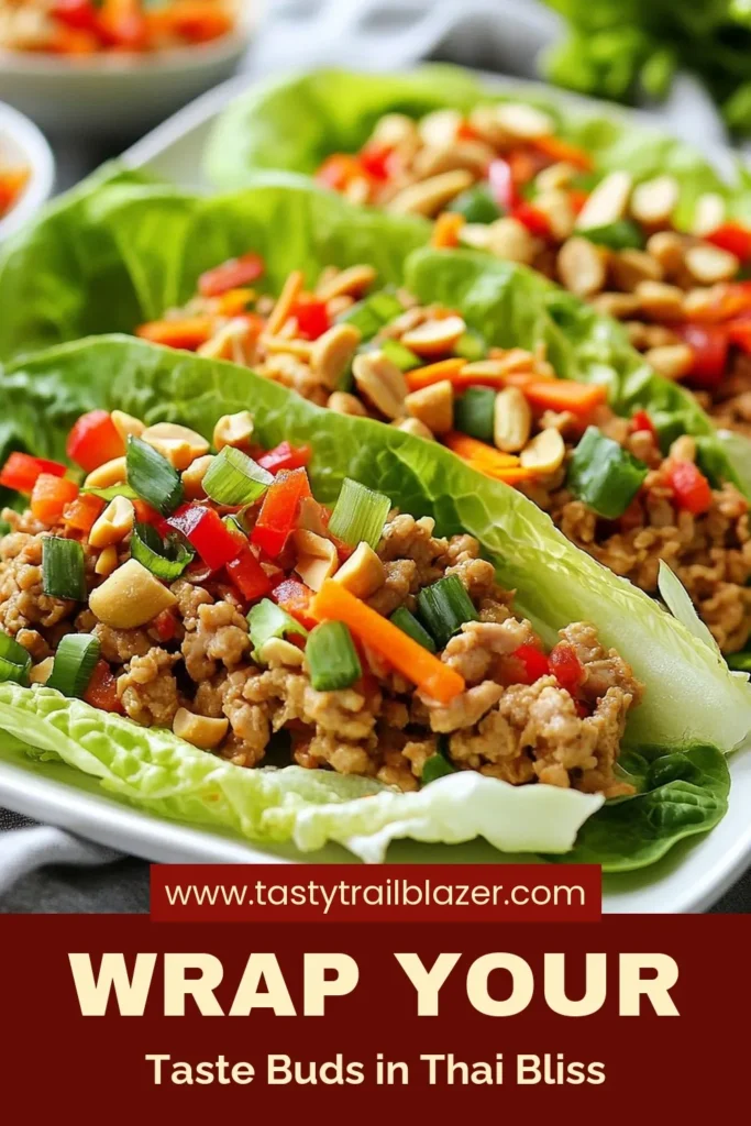 Discover a delicious and healthy Thai lettuce wraps recipe with these Thai Peanut Chicken Wraps. Made with ground chicken, this easy-to-follow recipe combines savory flavors for an irresistible meal. Perfect as Thai-style chicken tacos, they come together in just 30 minutes! Enjoy a guilt-free, flavorful dinner that everyone will love. Try this healthy Thai chicken recipe today and impress your family. Don’t forget to save for later! #ThaiPeanutChickenWraps #LettuceWrapsRecipe #HealthyThaiChickenRecipe #GroundChickenLettuceWraps