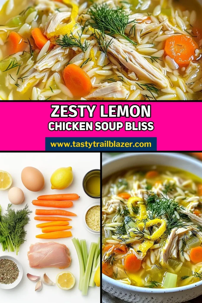 Discover the vibrant flavors of Greek Lemon Chicken Soup with this easy soup recipe! Perfect for cozy evenings, this zesty chicken soup recipe features tender orzo pasta and wholesome veggies, making it a healthy orzo soup option. Enjoy the comforting taste of Mediterranean chicken soup that's quick to prepare and satisfying. Save this recipe for a delightful, nourishing meal today! #GreekLemonChickenSoup #ZestyChickenSoup #HealthyOrzoSoup #EasySoupRecipes