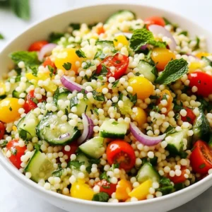 - 1 cup couscous - 1 &frac14; cups vegetable broth (or water) - 1 medium cucumber, diced - 1 red bell pepper, diced - 1 cup cherry tomatoes, halved - 1/2 red onion, finely chopped - 1/4 cup fresh parsley, chopped - 1/4 cup fresh mint, chopped - 1/4 cup olive oil - 3 tablespoons lemon juice - Zest of 1 lemon - Salt and pepper to taste If you can't find couscous, try quinoa or bulgur. They add a nice texture. For the broth, water works fine if you&rsquo;re short on vegetable broth. Instead of cucumber, you can use zucchini for a similar crunch. If you dislike red onion, use green onions for a milder taste. Feel free to swap parsley for cilantro for a fresh twist. Couscous is a good source of carbs and gives you energy. It has protein, too. The veggies, like cucumber and bell pepper, add vitamins and minerals. Cucumbers hydrate you well, while bell peppers offer vitamin C. Fresh herbs like parsley and mint boost flavor and are rich in antioxidants. Lemon juice adds bright flavor and vitamin C, which helps your immune system. This salad is not just tasty; it&rsquo;s packed with nutrients! {{ingredient_image_1}} First, grab a medium saucepan. Pour in 1 &frac14; cups of vegetable broth or water. Heat it until it boils. Once it bubbles, stir in 1 cup of couscous. Cover it and turn off the heat. Let it sit for about 5 minutes. The couscous will absorb the liquid. After that, use a fork to fluff it up. Set it aside to cool down to room temperature. While the couscous cools, it&rsquo;s time to chop the veggies. Start with 1 medium cucumber. Dice it into small pieces. Next, take 1 red bell pepper and dice that too. Then, slice 1 cup of cherry tomatoes in half. Don't forget to finely chop &frac12; of a red onion. For fresh herbs, chop &frac14; cup of parsley and &frac14; cup of mint. Make sure you have everything ready to mix. Now, grab a large mixing bowl. Add the fluffed couscous to the bowl. Toss in the diced cucumber, red bell pepper, halved cherry tomatoes, and red onion. Next, add the chopped parsley and mint. In a small bowl, whisk together &frac14; cup of olive oil, 3 tablespoons of lemon juice, and the zest of 1 lemon. Season with salt and pepper. Pour this dressing over the salad and gently toss it all. Taste your salad and adjust the seasoning if needed. Chill it in the fridge for at least 30 minutes. This time lets the flavors mix well. Enjoy your fresh and flavorful Lemon Herb Couscous Salad! To fluff couscous, use a fork. After letting it sit, gently stir. This helps separate the grains. Avoid clumping by not pressing down hard. A light hand works best. Fluffy couscous absorbs flavors well. It makes your salad taste even better. You can make this salad ahead of time. It stores well in the fridge. Prepare the couscous and chop the veggies. Mix them together, but wait to add the dressing. Add the dressing just before serving. This keeps the salad fresh and crunchy. Taste your salad before serving. If it needs more zing, add lemon juice. For more depth, sprinkle in salt and pepper. Fresh herbs like parsley and mint can boost flavor. Trust your taste buds to guide you. A little tweak can make a big difference. Pro Tips Chill for Flavor: Allow the salad to chill in the refrigerator for at least 30 minutes to enhance the flavors of the ingredients. Fresh Herbs Matter: Use fresh herbs whenever possible; they add a vibrant flavor that dried herbs cannot replicate. Perfectly Fluffed Couscous: Fluff the couscous with a fork after it's cooked to prevent it from becoming sticky and clumpy. Customize Your Veggies: Feel free to swap in your favorite vegetables or whatever you have on hand for a personal touch. {{image_2}} You can boost this salad with protein. It makes the meal more filling. Try adding cooked chicken, shrimp, or chickpeas. Each option adds a different flavor. For chicken, use grilled or rotisserie for ease. For shrimp, saut&eacute; them lightly with olive oil. Chickpeas add a nice texture and are great for vegetarian meals. You can swap herbs and veggies for variety. Instead of parsley, try cilantro or basil. They give a fresh twist. For vegetables, add diced carrots or radishes for crunch. You can also use spinach or arugula for a leafy touch. All these changes keep the salad exciting and tasty. Enhance flavors with extra zest. Add more lemon juice or zest for a bolder taste. A dash of cumin or paprika can add depth. If you like heat, try a pinch of red pepper flakes. Tossing in feta cheese gives a creamy bite. These small changes can make a big impact on flavor! To store leftover Lemon Herb Couscous Salad, place it in an airtight container. This keeps the salad fresh and tasty. Make sure the salad is cool before sealing the container. You can keep it in the fridge for up to five days. If you notice any excess moisture, use a paper towel to absorb it. That way, your salad stays crisp. I do not recommend freezing this salad. The herbs and veggies lose their crispness when thawed. Freezing can also change the texture of the couscous. If you must freeze it, store it in a freezer-safe container. Use it within three months for the best flavor. When you&rsquo;re ready to eat, thaw it in the fridge overnight. Lemon Herb Couscous Salad lasts about five days in the fridge. If the salad has a strange smell or slimy texture, discard it. Always check for freshness before you enjoy it. For the best taste, try to finish it within the first three days. This salad tastes best when the flavors are fresh and bright. You can keep Lemon Herb Couscous Salad in the fridge for up to three days. Store it in an airtight container to keep it fresh. The flavors will deepen over time, making it even tastier. Just remember to check for any signs of spoilage before eating. Yes, you can serve this salad warm. It tastes great at room temperature or chilled. To serve it warm, let the couscous cool slightly after cooking. Then mix in the fresh veggies and dressing. This version offers a nice twist on the classic salad. This salad pairs well with many dishes. Here are some great options: - Grilled chicken or fish - Roasted vegetables - Hummus and pita bread - Feta cheese or goat cheese These pairings add protein and flavor, making for a complete meal that is delicious and satisfying. In this article, we explored the key ingredients and steps to make a delicious Lemon Herb Couscous Salad. You learned about ingredient substitutions and the nutritional benefits of each item. I shared tips on cooking couscous and prepping veggies. You discovered ways to make the salad ahead of time and how to store leftovers. In closing, this salad is adaptable and full of flavor. You can enjoy it any time, showing off your cooking skills. Try it out and make it your own!