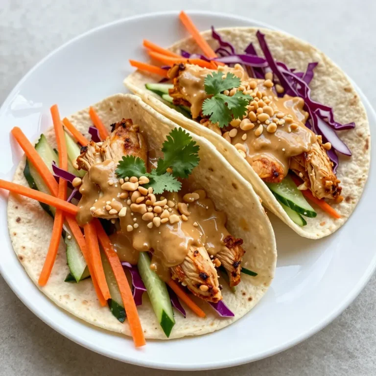- 2 medium chicken breasts, thinly sliced - 2 tablespoons peanut butter - 1 tablespoon soy sauce - 1 tablespoon lime juice - 1-2 teaspoons chili paste (adjust to spice preference) - 1 tablespoon honey - 1 tablespoon sesame oil - 1 cup shredded carrots - 1 cup red cabbage, finely sliced - 1 cucumber, julienned - 4 whole wheat tortillas or lettuce leaves - Fresh cilantro and chopped peanuts for garnish - Salt and pepper to taste To make Spicy Peanut Chicken Wraps, gather these ingredients. You need chicken breasts for protein. Peanut butter adds creaminess and flavor. Soy sauce brings in salt and umami. Lime juice gives a zesty kick. Chili paste adds heat, so choose the amount based on your spice level. Honey adds sweetness to balance the heat. Sesame oil enhances the nutty flavor of the dish. You can pack in fresh vegetables like carrots, red cabbage, and cucumber for crunch. For the wraps, use whole wheat tortillas or crisp lettuce leaves. Don't forget garnishes like cilantro and chopped peanuts to add freshness and texture. Finally, season with salt and pepper to round out the flavors. {{ingredient_image_1}} To make the spicy peanut sauce, grab a medium bowl. Add the peanut butter, soy sauce, lime juice, chili paste, honey, and sesame oil. Mix these ingredients well until they form a smooth and creamy sauce. This sauce adds great flavor to the wraps. If you like more heat, add extra chili paste. Taste the sauce, and adjust it to your liking. Next, heat a skillet over medium heat. Add a drizzle of sesame oil to the skillet. Once the oil is hot, place the thinly sliced chicken in the pan. Season the chicken with salt and pepper. Cook the chicken until it turns golden brown and is fully cooked through, about 5 to 7 minutes. After cooking, take the skillet off the heat. Pour half of your spicy peanut sauce over the chicken. Toss the chicken to coat it evenly in the sauce. Set aside the rest of the sauce for later. Now, it’s time to build your wraps! Take a whole wheat tortilla or a lettuce leaf. Start by adding a layer of shredded carrots, red cabbage, and cucumber. Then, place a portion of the spicy peanut chicken on top. Drizzle a little bit of the reserved peanut sauce over the chicken for extra flavor. Carefully fold the wrap by starting from one edge, tucking in the sides, and rolling it tightly. For easy eating, slice each wrap in half diagonally. When serving, garnish your wraps with fresh cilantro and chopped peanuts. These add a nice touch and extra crunch. You can pair the wraps with a side of fresh fruit or a light salad. Enjoy your spicy peanut chicken wraps as a fun meal for lunch or dinner! To cook chicken just right, use thin slices. Thin chicken cooks faster and more evenly. Heat your skillet to medium. Add a little sesame oil for flavor. Cook the chicken for about 5 to 7 minutes. Stir it often to avoid burning. Check to see if it's golden brown and no pink remains. Always season with salt and pepper to boost flavor. You can easily adjust the spice level in your wraps. Start with 1 teaspoon of chili paste if you prefer mild heat. If you like it hotter, add more chili paste. Taste the sauce before mixing with chicken. This way, you can find your perfect heat level. Remember, you can always add more spice, but it's hard to take it out! Store leftover spicy peanut sauce in an airtight container. It stays fresh in the fridge for about a week. You can use the sauce for other dishes too. Drizzle it on salads, noodles, or grilled meats. If you want to use the sauce later, make sure to stir it well before using. A little water can help thin it out if it gets too thick. Pro Tips Adjust the Spice: Start with 1 teaspoon of chili paste and add more to taste, ensuring the wraps suit your heat preference. Use Fresh Ingredients: Fresh vegetables enhance the flavor and texture of the wraps, so opt for crisp, vibrant produce. Wrap It Right: When folding, make sure to tuck in the sides tightly to prevent filling from spilling out during eating. Meal Prep Friendly: Prepare the spicy peanut sauce and sliced vegetables ahead of time for a quick and easy meal option. {{image_2}} When you want to switch up your spicy peanut chicken wraps, there are many tasty options. You can easily make a vegetarian version. Just swap the chicken for more veggies or beans. Try using grilled bell peppers, zucchini, and chickpeas. They add great flavor and texture. Use the same spicy peanut sauce for a fun twist. You won't miss the meat! If you want to try different proteins, tofu and shrimp are great choices. For tofu, use firm or extra-firm. Cut it into cubes and pan-fry until golden. For shrimp, simply sauté them until they turn pink. Both options pair well with the spicy peanut sauce, making them delicious. You can also mix up the veggies in your wraps. Instead of carrots and cabbage, try spinach, bell peppers, or snap peas. These add color and crunch. You can also add fresh herbs like mint or basil for extra flavor. The more variety, the more fun your wraps will be! To store leftover wraps, first let them cool. Wrap each one in plastic wrap or tin foil. Place them in an airtight container or a zip-top bag. This keeps them fresh and ready to eat. Use the wraps within three days for the best taste. You can freeze the wraps, but it is best to do so before adding fresh veggies. Wrap each one tightly in plastic wrap. Then, place them in a freezer-safe bag. Label the bag with the date. They will stay good for up to three months. When ready to eat, thaw them in the fridge overnight. To reheat the wraps, use a microwave or oven. If using a microwave, unwrap the wrap and heat for 30-60 seconds. For the oven, preheat to 350°F (175°C). Place the wrap on a baking sheet and heat for about 10-15 minutes. This keeps the wrap warm and tasty. Reheat only once to maintain flavor and texture. Yes, you can swap out ingredients. If you don’t have chicken, try tofu or shrimp. You can also replace peanut butter with almond butter for a different taste. Use any veggies you like, such as bell peppers or spinach. If you want less spice, use less chili paste. This recipe is flexible to suit your tastes. These wraps pair well with many sides. Try serving them with a simple salad or steamed rice. Fresh fruit, like mango or pineapple, adds a nice touch. You can also serve them with a light dipping sauce for extra flavor. A cold drink, such as iced tea or lemonade, complements the spice well. Spicy Peanut Chicken Wraps last about 3 days in the fridge. Store them in an airtight container to keep them fresh. If you used lettuce, wraps may get soggy. For best taste, eat them within the first day or two. Always check for freshness before eating leftovers. This blog post covered how to make tasty Spicy Peanut Chicken Wraps. We explored the essential ingredients, from chicken breasts to fresh vegetables. I shared step-by-step instructions for preparing the sauce and cooking the chicken. You also learned tips for perfect wraps and delicious variations. Lastly, we discussed storage and answered common questions. Making these wraps is fun and flexible. Enjoy experimenting with flavors and ingredients. You'll love serving these wraps to friends and family. Happy cooking!